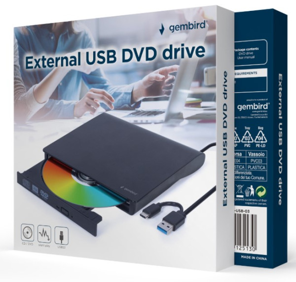 Gembird DVD-USB-031-BW  eksterni USB CD/DVD drive Citac-rezac, USB 3.1 + USB-C, black-white